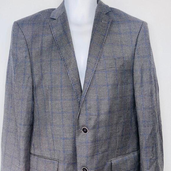 DKNY Mens M Blazer Gray Black Windowpane Plaid Suit Jacket - Picture 3 of 12